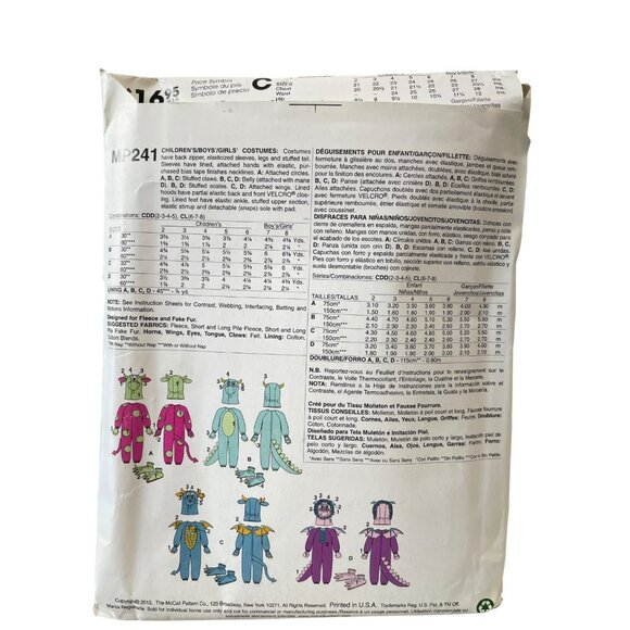 McCALL'S MP241 Kids Monster Costume Pattern Sizes 2-5 FF UNCUT - Picture 2 of 2